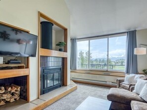 TV, fireplace