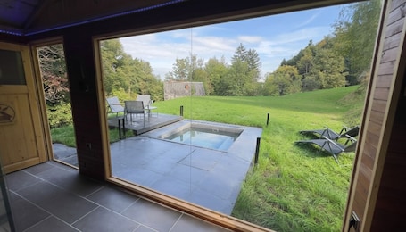 Outdoor pool, a heated pool. Wellness Getaway with Private Spa