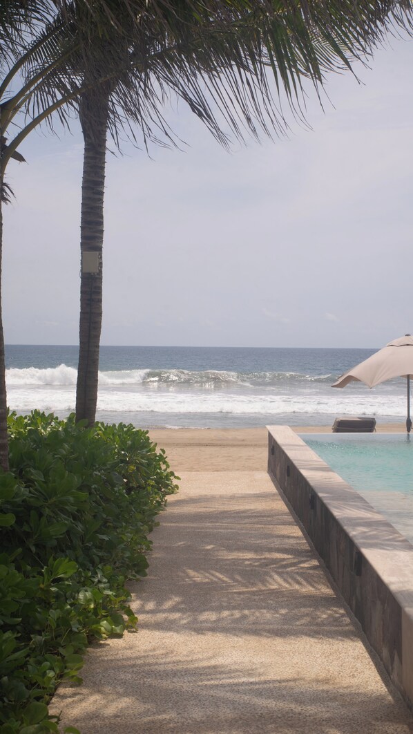 On the beach, white sand