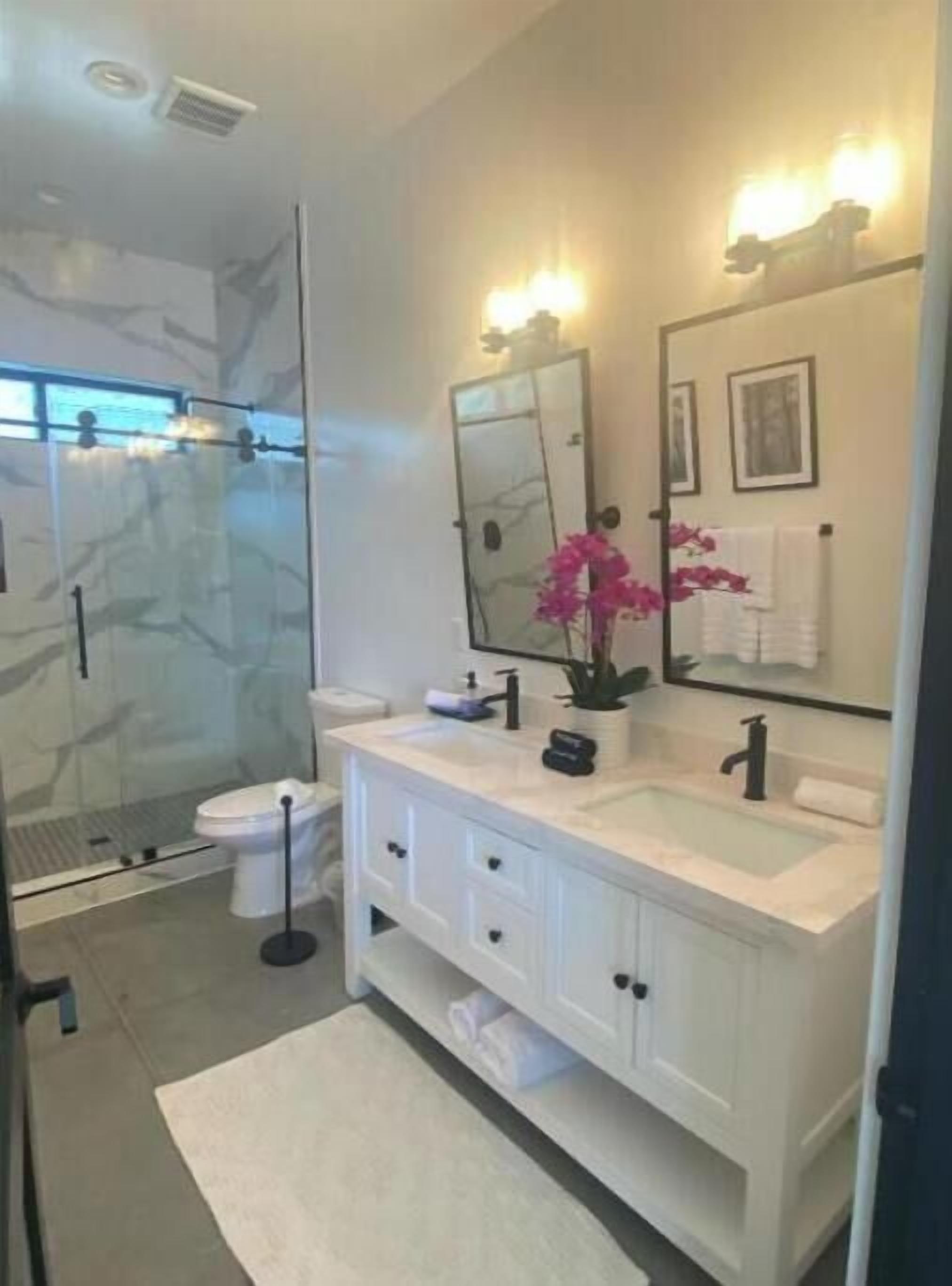 double sink and walk in shower 