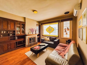 TV, fireplace