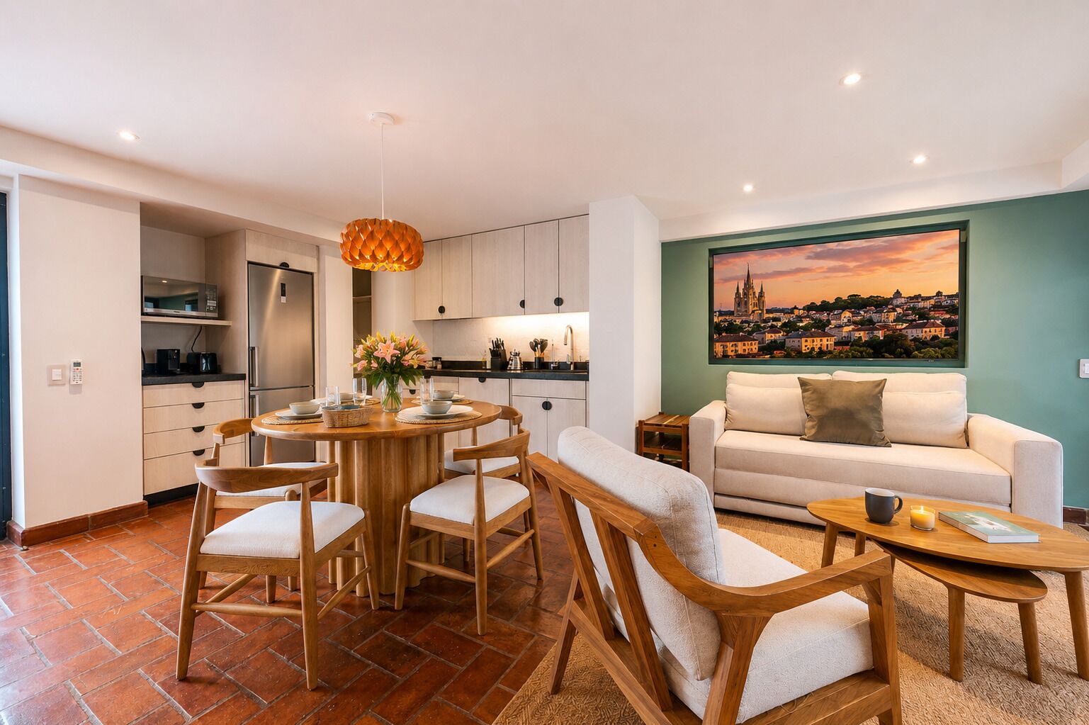Family Apartment, 2 Bedrooms, Kitchen | Living area | 55-inch Smart TV with digital channels, Netflix, streaming services