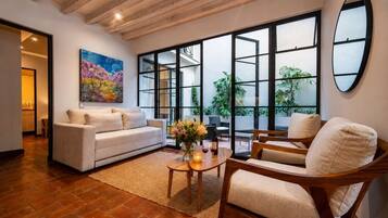 Superior Apartment, 2 Bedrooms, Kitchen | Living area | 55-inch Smart TV with digital channels, Netflix, streaming services