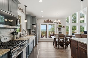 Fridge, microwave, oven, stovetop - Views, Hot Tub & Trails: Modern Ellijay Cottage (Ellijay)