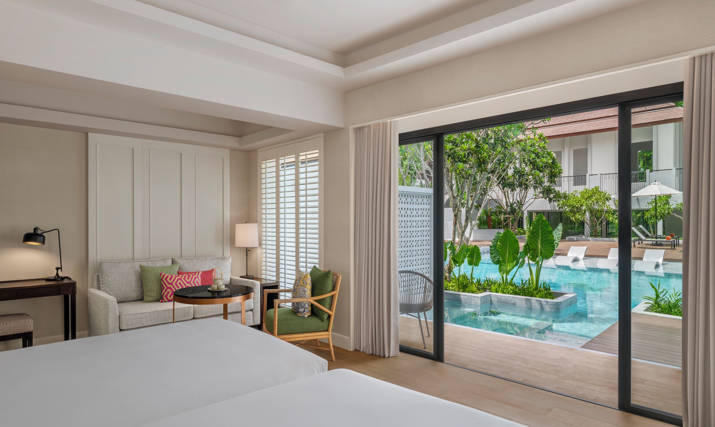 Deluxe Twin Room, Pool Access | Pillow-top beds, minibar, in-room safe, desk