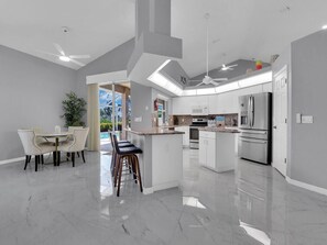 Fridge, microwave, dishwasher, coffee/tea maker