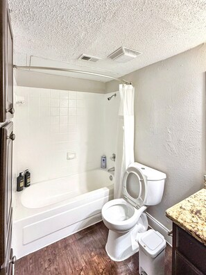 Hair dryer, towels, soap, shampoo - Stylish 1BR w/ Smart TV & Wi-Fi (Addison)