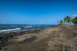 A beach with rocky terrain and palm trees. - Keauhou Kona Surf & Racquet Club#7-103 (Kailua-Kona)
