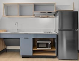 Geladeira grande, micro-ondas, cooktop