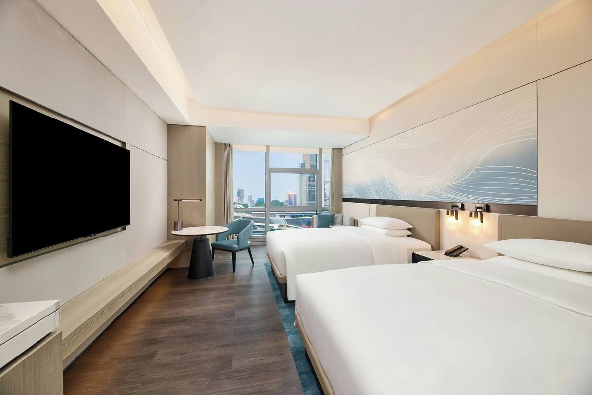 Chambre, 2 lits doubles, vue océan