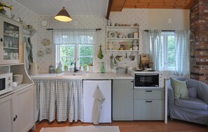 Fridge, stovetop, coffee/tea maker