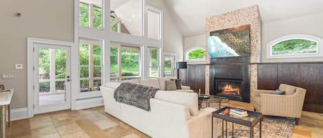 Smart TV, fireplace, video games, table football