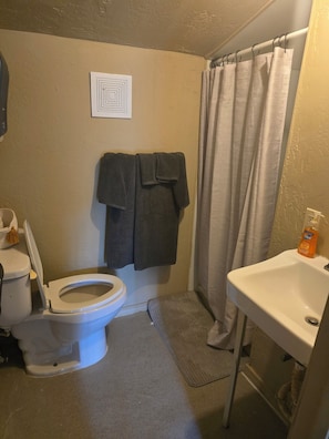 Dusche, Handtücher, Seife, Toilettenpapier