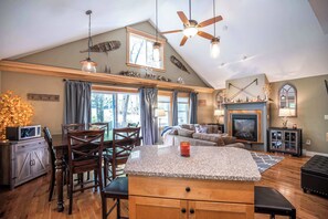 TV, fireplace, offices