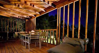 The PineCabin, a sweet little house surrounded by pine trees and cute squirrels!