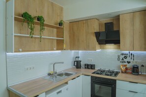 Fridge, oven, stovetop, dishwasher