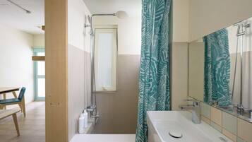 Hair dryer, towels, toilet paper