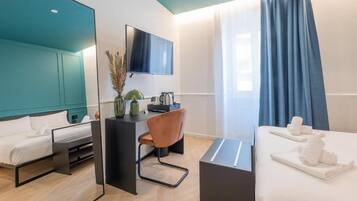 In-room safe, desk, laptop workspace, blackout curtains