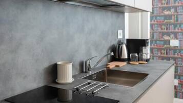 Studio | Desk, laptop workspace, blackout drapes, soundproofing