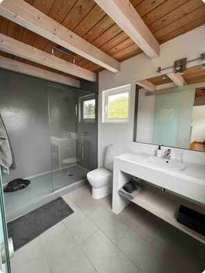 Suihku, hiustenkuivaaja, pyyhkeet, saippua