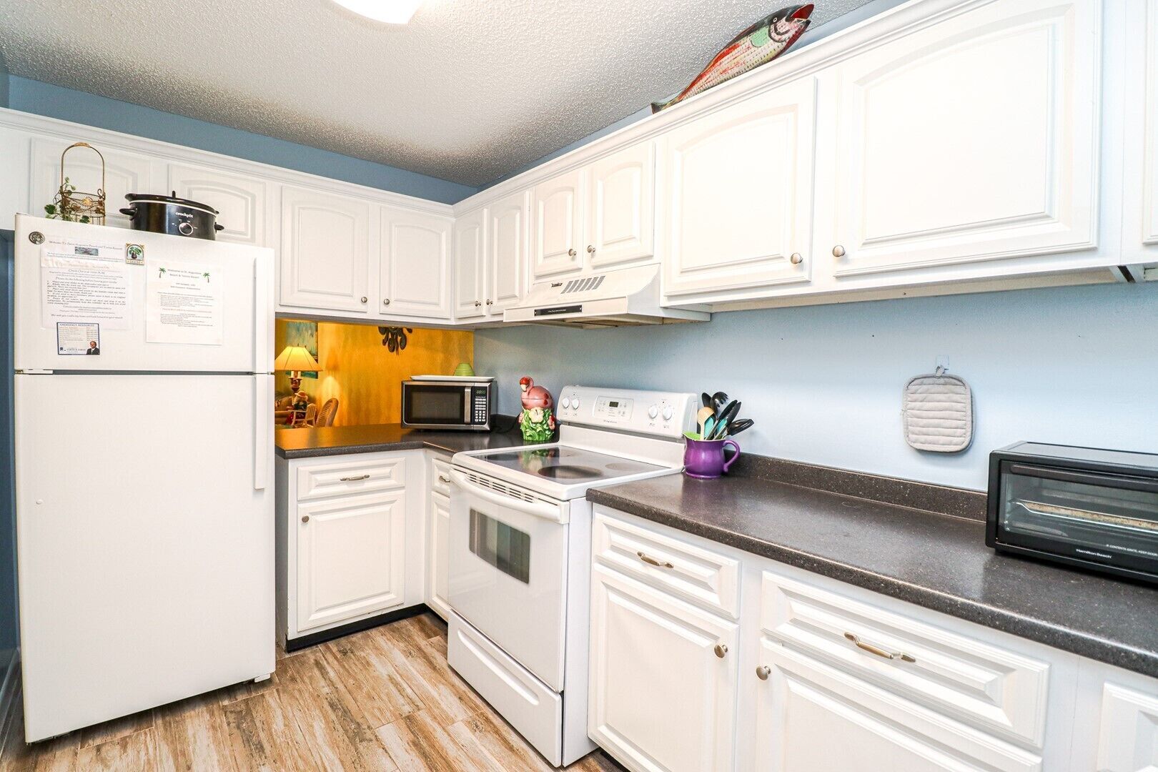 Fridge, microwave, oven, dishwasher