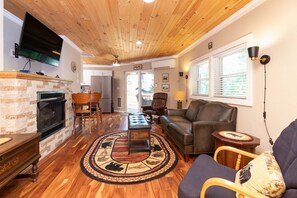 Smart TV, fireplace, video games, DVD player