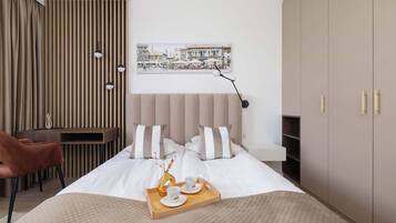 1 bedroom, desk, iron/ironing board, travel cot