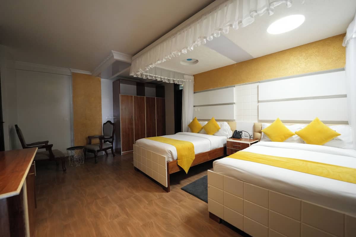 Desk, laptop workspace, free WiFi, bed sheets