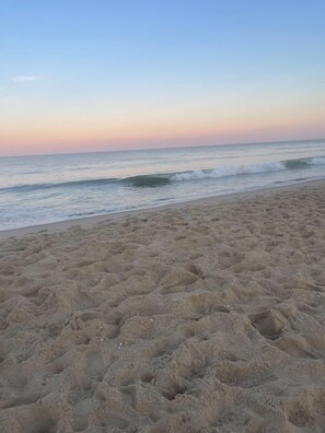 On the beach, sun loungers