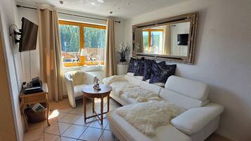 Fernseher, Kamin, DVD-Player, Stereoanlage