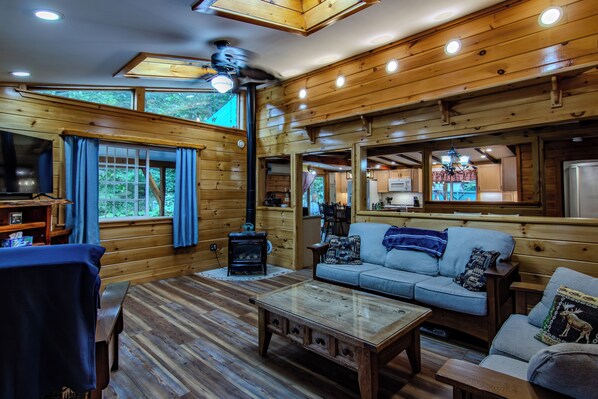 Älytelevisio, takka, kirjoja