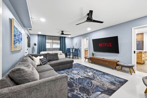 TV, fireplace, offices