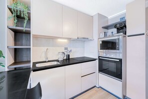 Fridge, microwave, stovetop, toaster