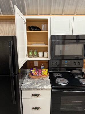 Fridge, microwave, oven, stovetop - Trails, Tails, & Scales - This listing has two Cabins Rental (Burkeville)