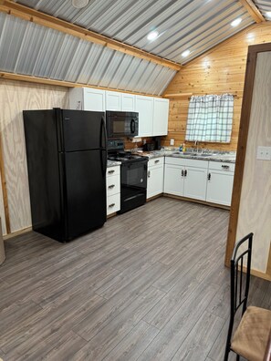 Fridge, microwave, oven, stovetop - Trails, Tails, & Scales - This listing has two Cabins Rental (Burkeville)