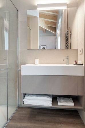 Comfort Double Room | Bathroom | Shower, rainfall showerhead, free toiletries, hair dryer - Lago Dorato Marina Lodge - Lakefront  (Colico)