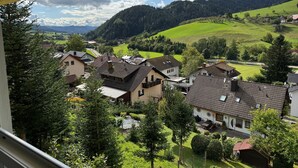 A residential area with houses, a view of a green valley, and a forested hill. - Waldrose Apartment with Mountain View, Private Terrace, and Wi-Fi (Oberharmersbach)