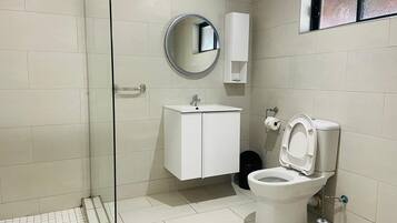 Hair dryer, towels, toilet paper