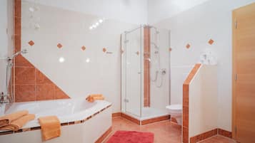 Shower, free toiletries, hair dryer, towels