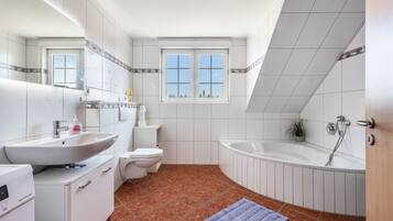 Douche, séchoir à cheveux, serviettes fournies