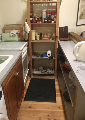 Frigorífico, microondas, horno y placa de cocina