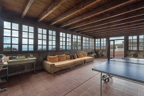 TV, fireplace, table tennis