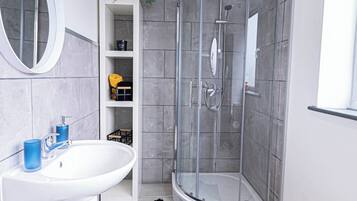 Hair dryer, towels, soap