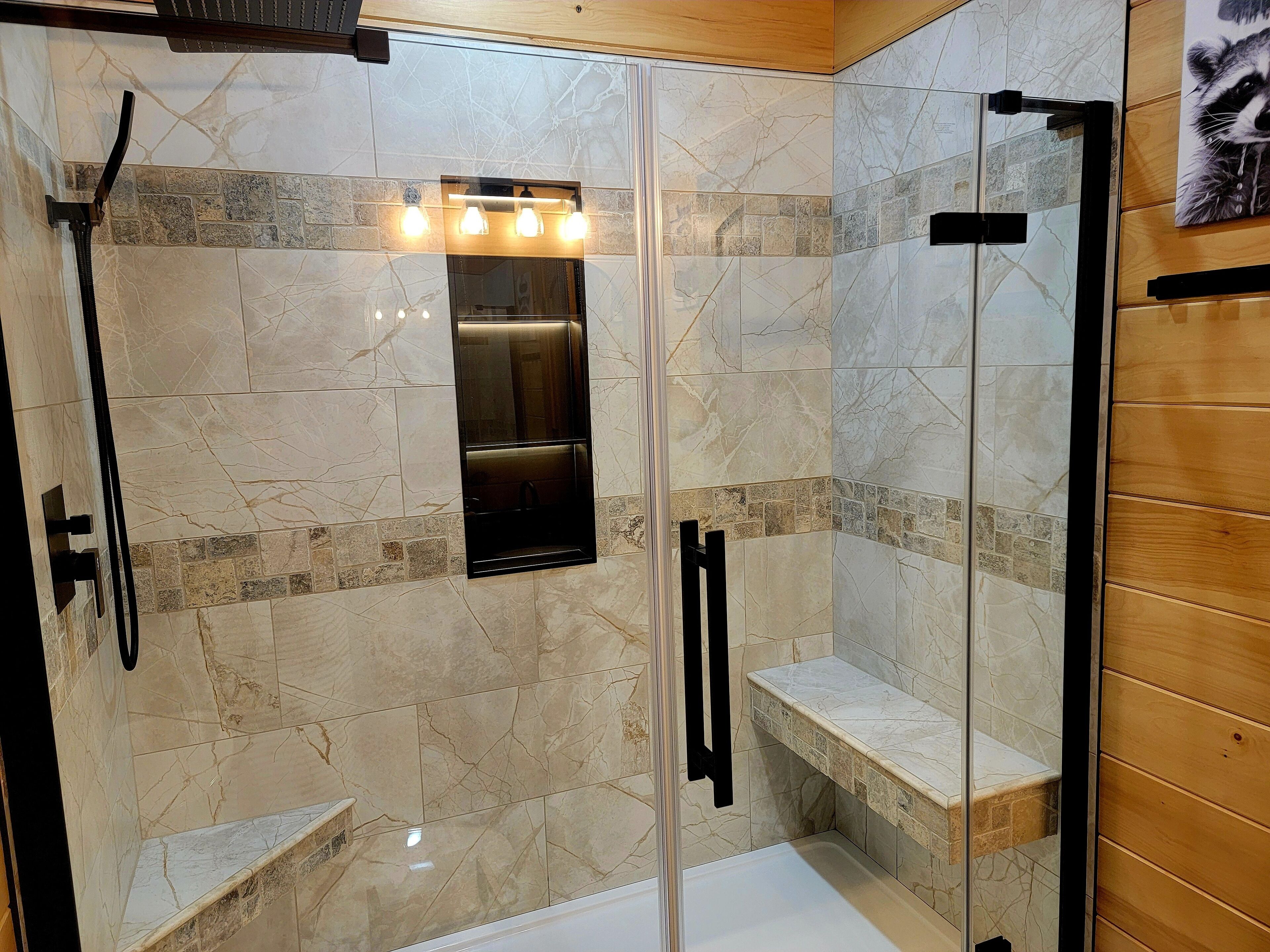 Shower, towels, toilet paper