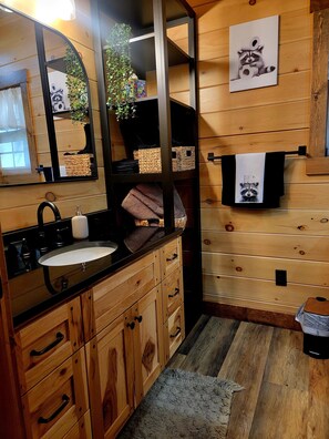 Shower, towels, toilet paper