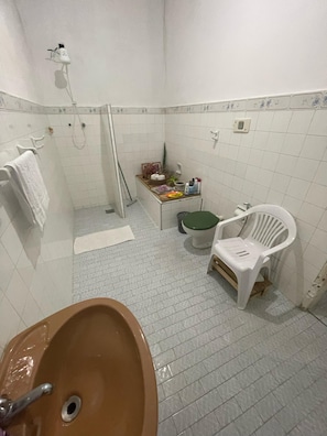 Dusche, Bidet, Handtücher, Seife