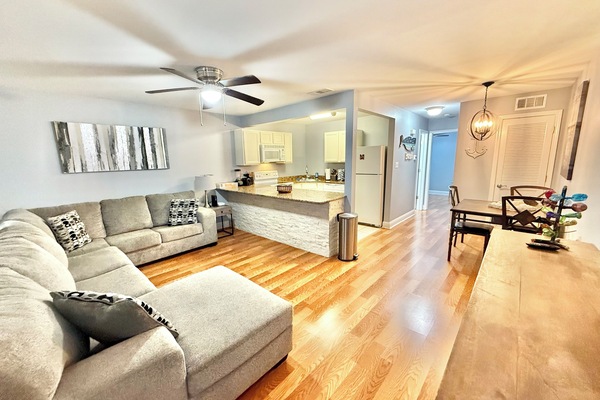 Living Room Looking Into Kitchen and Dining Area