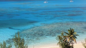A beach with clear turquoise waters, two sailboats, and palm trees. - Hotel Indigo Turks Caicos Grace Bay by IHG (Providenciales)