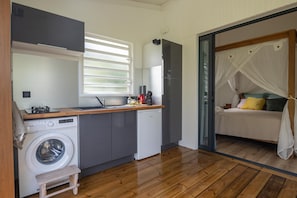 Fridge, microwave, coffee/tea maker, toaster