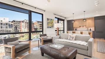 Smart TV, fireplace, video library